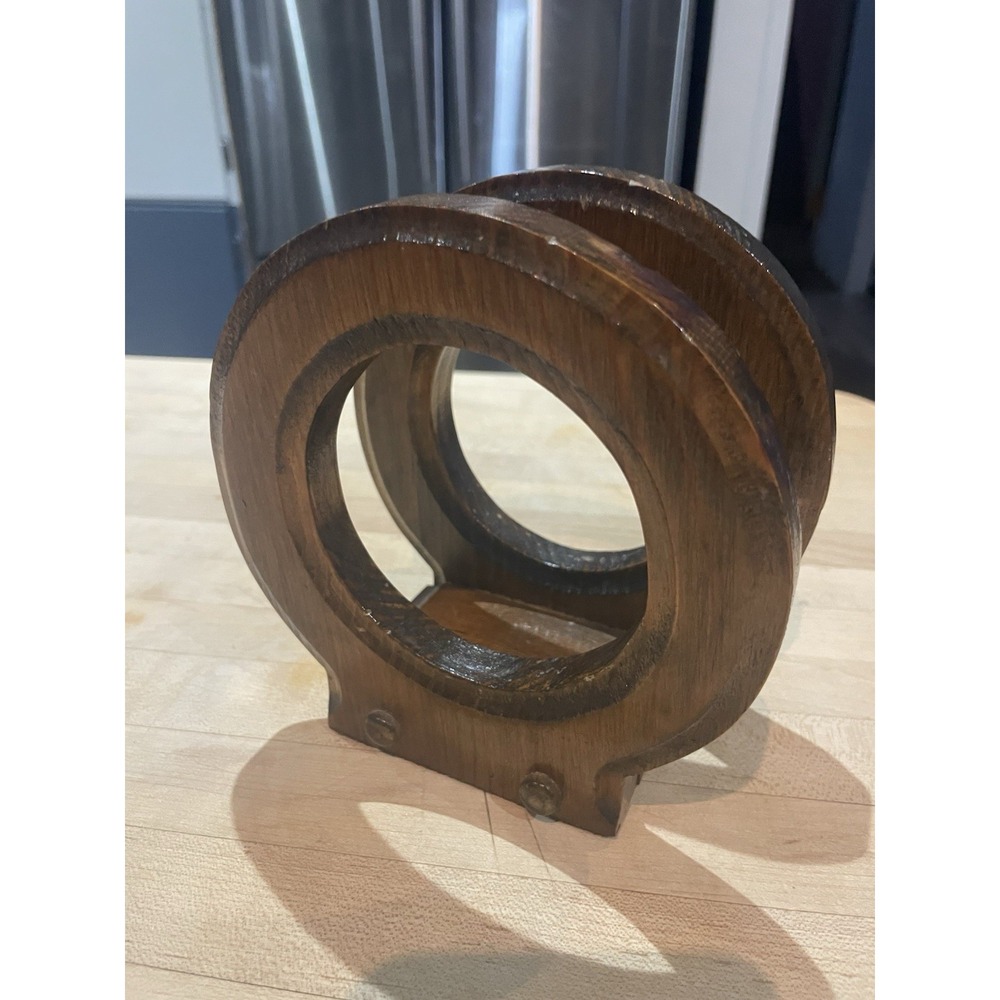Rustic Wooden Napkin Holder Wagon Wheel Round Vintage 70s Primitive Prairie